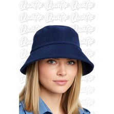 Quatex Kadife Kumaş Bucket Şapka - Lacivert %100 Kadife Kumaş Unisex Model