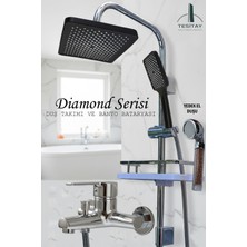 Tesitay Geniş Şampuanlıklı Robot Duş Takımı ve Ağır Lüks Banyo Bataryası Diamond Serisi Musluk Armatür
