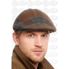 Quatex Kaşe Kışlık Ördek Şapka - Kahverengi %100 Kaşe Kumaş Unisex Model