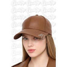 Quatex Deri Şapka Piercing Detaylı - Kahverengi %100 Deri Unisex Model