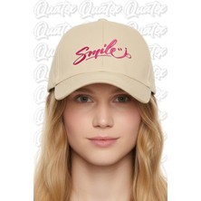 Quatex Smile Nakışlı Şapka – Krem %100 Pamuk Gabardin Unisex Model