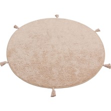 Akbel Halı Cotton Boon CBN Plain Bej Yuvarlak Q120 - Yıkanabilir Kaymaz Naturel Pamuk Bebek Halısı