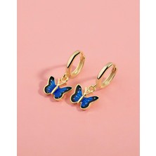 By More  925 Ayar Gümüş Mineli Bahar Kelebeği Sallantılı Çocuk Küpesi