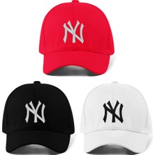 Quatex Unisex Ny 3'lü Kırmızı Set Şapka %83 Pamuk Desenli Renkli Tasarım Güneş Koruması