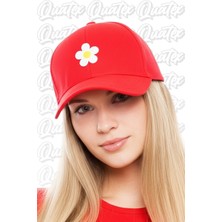 Quatex Papatya Nakışlı Şapka – Kırmızı %100 Pamuk Gabardin Unisex Model