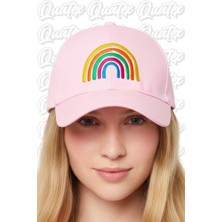 Quatex Gökkuşağı Nakışlı Şapka – Pembe %100 Pamuk Gabardin Unisex Model