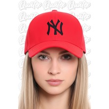 Quatex Ny New York Nakışlı Şapka – Kırmızı %100 Pamuk Gabardin Unisex Model