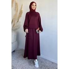 Julude Bisiklet Yaka Bluz Bel Lastikli Etek Tesettür Ikili Takım P-00020209