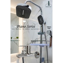 Tesitay Geniş Şampuanlıklı Robot Duş Takımı ve Ağır Lüks Banyo Bataryası Piano Serisi Musluk Armatür