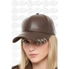 Quatex Deri Şapka Piercing Detaylı - Koyu Kahverengi %100 Deri Unisex Model