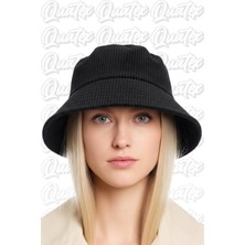 Quatex Kadife Kumaş Bucket Şapka - Siyah %100 Kadife Kumaş Unisex Model