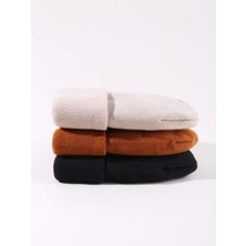 Quatex Siyah Kahverengi Krem Üçlü Set Unisex Katlamalı Triko Düz Bere