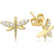 Zeya Kuyumculuk 14 Ayar Altın Üç Taşlı Yusufçuk Küpe