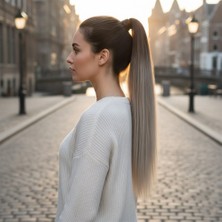 Pazarcan Lastik Tokalı At Kuyruğu Düz / Küllü Kumral / Beyaz Platin Ombre