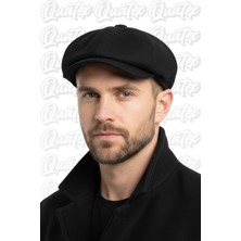 Quatex Kaşe Kasket Ingiliz Model Peaky Blinders Siyah %100 Kaşe Arkası Lastikli