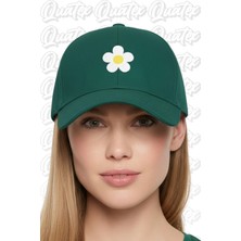Quatex Papatya Nakışlı Şapka – Yeşil %100 Pamuk Gabardin Unisex Model