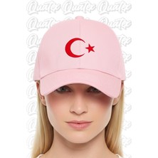 Quatex Ay Yıldız Nakışlı Şapka – Pembe %100 Pamuk Gabardin Unisex Model