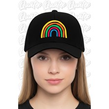 Quatex Gökkuşağı Nakışlı Şapka – Siyah %100 Pamuk Gabardin Unisex Model