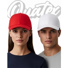 Quatex Basic Şapka 2'li Paket – Beyaz - Kırmızı %100 Pamuk Gabardin Unisex Model