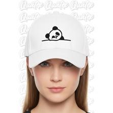 Quatex Panda Nakışlı Şapka – Beyaz %100 Pamuk Gabardin Unisex Model