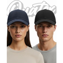 Quatex Basic Şapka 2'li Paket Siyah Lacivert %100 Pamuk Gabardin Desenli Unisex Model