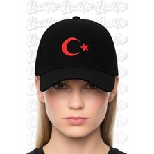 Quatex Ay Yıldız Nakışlı Şapka – Siyah %100 Pamuk Gabardin Unisex Model