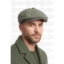 Quatex Kaşe Kasket Ingiliz Model Peaky Blinders Haki Balık Sırtı Desen %100 Kaşe Arkası Lastikli