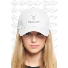Quatex Playboy Nakışlı Şapka – Beyaz %100 Pamuk Gabardin Unisex Model