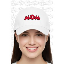 Quatex Mom Nakışlı Şapka – Beyaz %100 Pamuk Gabardin Unisex Model