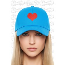 Quatex Kalp Nakışlı Şapka – Mavi %100 Pamuk Gabardin Unisex Model