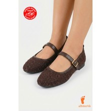Albishoes Tokalı Kadın Konforlu Babet Düz Taban Klasik Ayakkabı Kadın Günlük Rahat Tokalı Babet