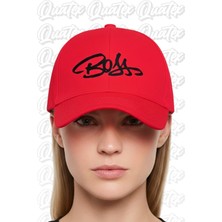 Quatex Boss Nakışlı Şapka – Kırmızı %100 Pamuk Gabardin Unisex Model