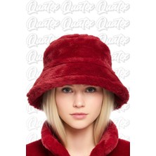 Quatex Peluş Kışlık Bucket Şapka - Bordo %100 Peluş Kumaş Unisex Model