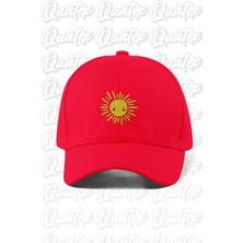 Quatex Güneş Nakışlı Şapka – Kırmızı %100 Pamuk Gabardin Unisex Model