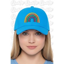 Quatex Gökkuşağı Nakışlı Şapka – Mavi %100 Pamuk Gabardin Unisex Model