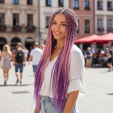 Pazarcan Afrika Örgüsü ve Rasta Için Sentetik Ombreli Saç / Açık Pembe / Lila