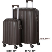 Mçs Bavul Büyük ve Kabin 2li Set Silikon Valiz V305 Acıkahve