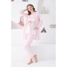 Jenika Collection Jenika Düğmeli Açık Pembe Dantel Detaylı 3’lü Hamile Lohusa Pijama Takımı – Kuşaklı, Rahat Kalıp