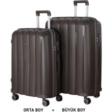 Mçs Bavul Büyük ve Orta 2li Set Silikon Valiz V305 Acıkahve
