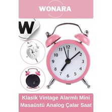 Wonara Premium Klasik Tasarım Vintage Yüksek Sesli Alarmlı Dekoratif Mini Masaüstü Analog Çalar Saat