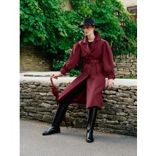 LC Waikiki Raşit Bağzıbağlı x Lc Waıkıkı Bordo Kruvaze Yaka Kadın Trençkot