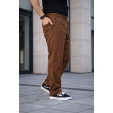3 Erkek Keten Cepli Çıma Dikişli Jogger Buggy Pantalon Rahat Kalıp - Kahverengi