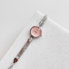 Vesce Atelier Hasır Kordon Gümüş Saat Pembe