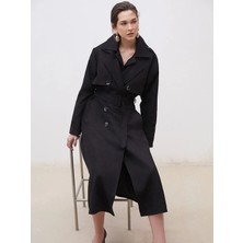 LC Waikiki Soulife Siyah Ceket Yaka Süet Görünümlü Kadın Trençkot