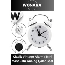 Wonara Premium Klasik Tasarım Vintage Yüksek Sesli Alarmlı Dekoratif Mini Masaüstü Analog Çalar Saat