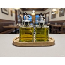 Trend Home Life Sofranız Için Ahşap Stantlı 2 Li 200 ml Cam Yağdanlık Sirkelik Zeytinyağı, Sıvı Yağlık, Sosluk Şişe
