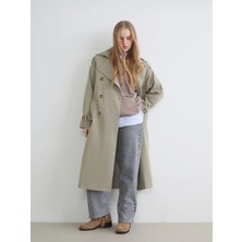 LC Waikiki Xsıde Haki Kruvaze Yaka Kadın Trençkot