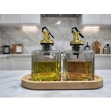 Trend Home Life Sofranız Için Ahşap Stantlı 2 Li 200 ml Cam Yağdanlık Sirkelik Zeytinyağı, Sıvı Yağlık, Sosluk Şişe