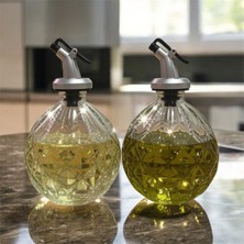 Trend Home Life Kristal Şıklık Cam Zeytinyağı Ayçiçek Yağı Şişesi Yemek Masası Üstü Mutfak Seti Yağlık Yağdanlık