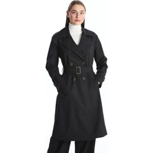 LC Waikiki Lcwaıkıkı Classic Siyah Kruvaze Yaka Kadın Trençkot